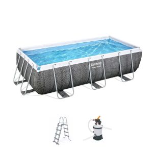Conjunto de Piscina Desmontável Power Steel™ Rotim Cinzento de 4,04 m x 2,01 m x 1,00 m com Filtro de Areia