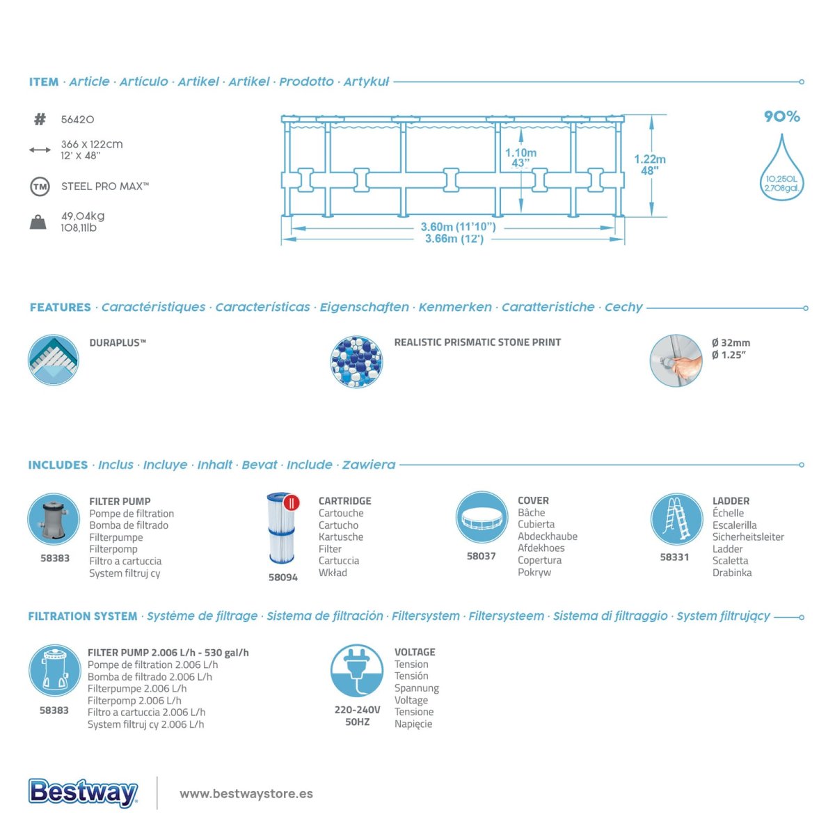 Conjunto de Piscina Desmontável Bestway® Steel Pro MAX™ de 3,66 m x 1,22 m - Image 3
