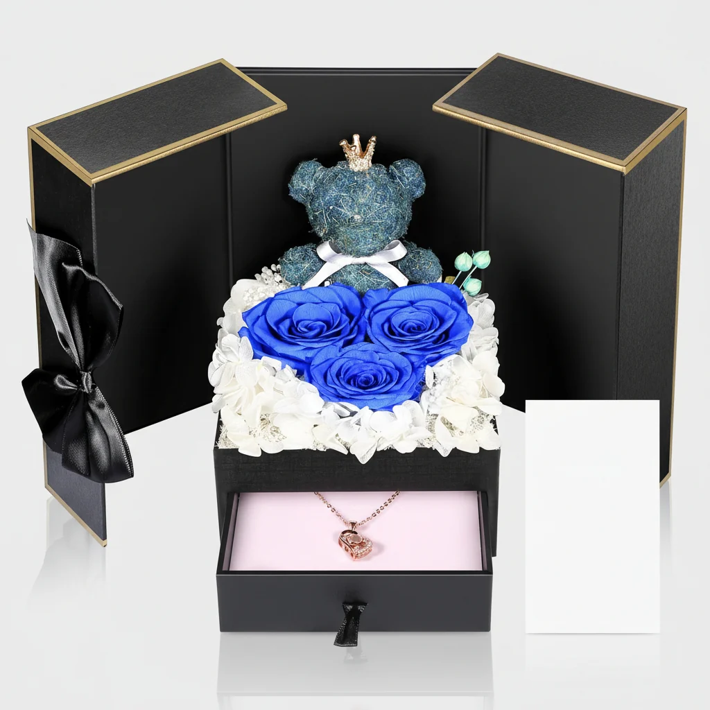 Bewaarde Rose Gift Box Handgemaakte Beer I Love You ketting - Image 2