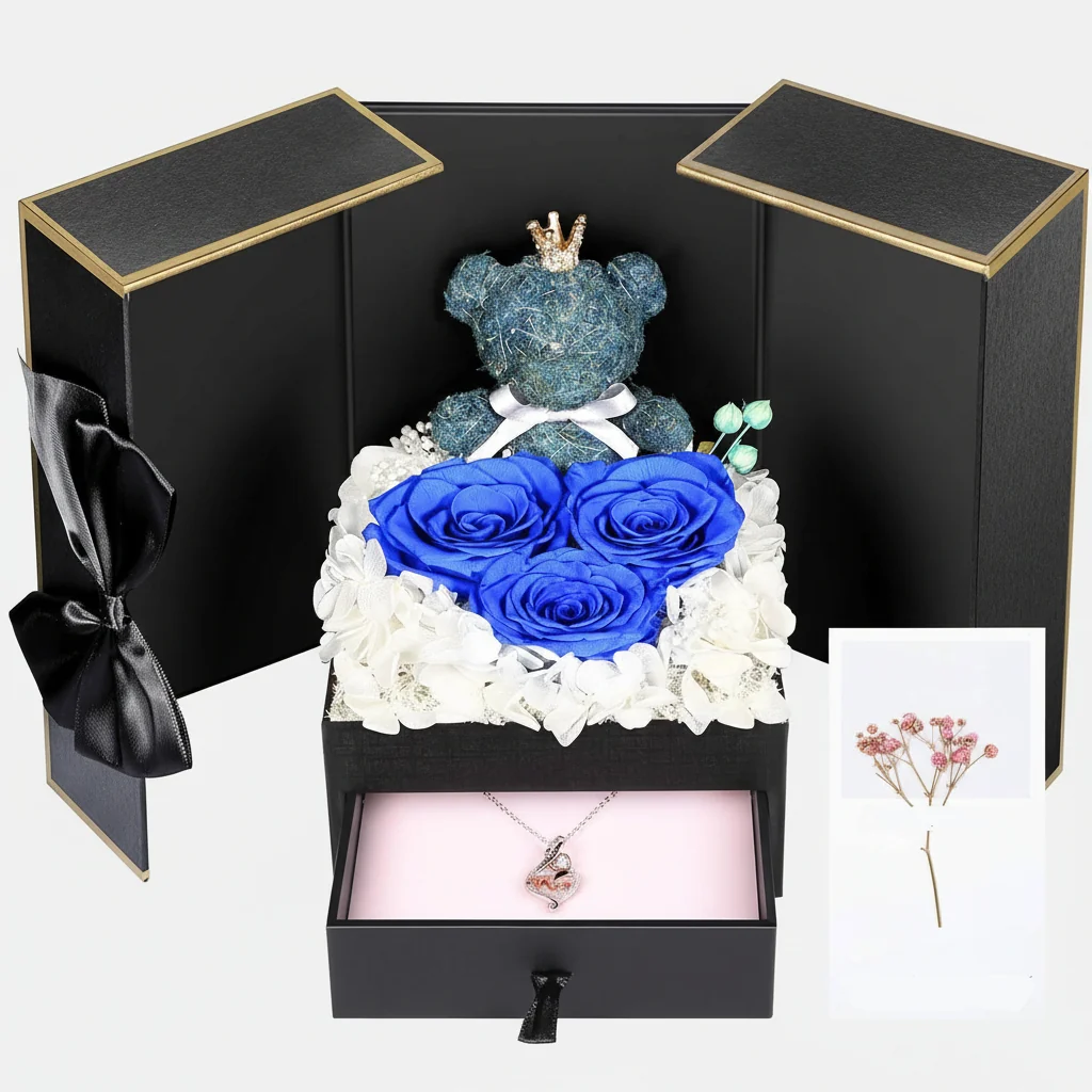 Bewaarde Rose Gift Box Handgemaakte Beer I Love You ketting - Image 5