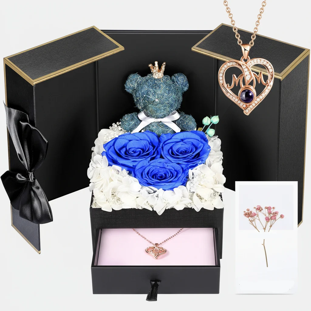 Bewaarde Rose Gift Box Handgemaakte Beer I Love You ketting - Image 6