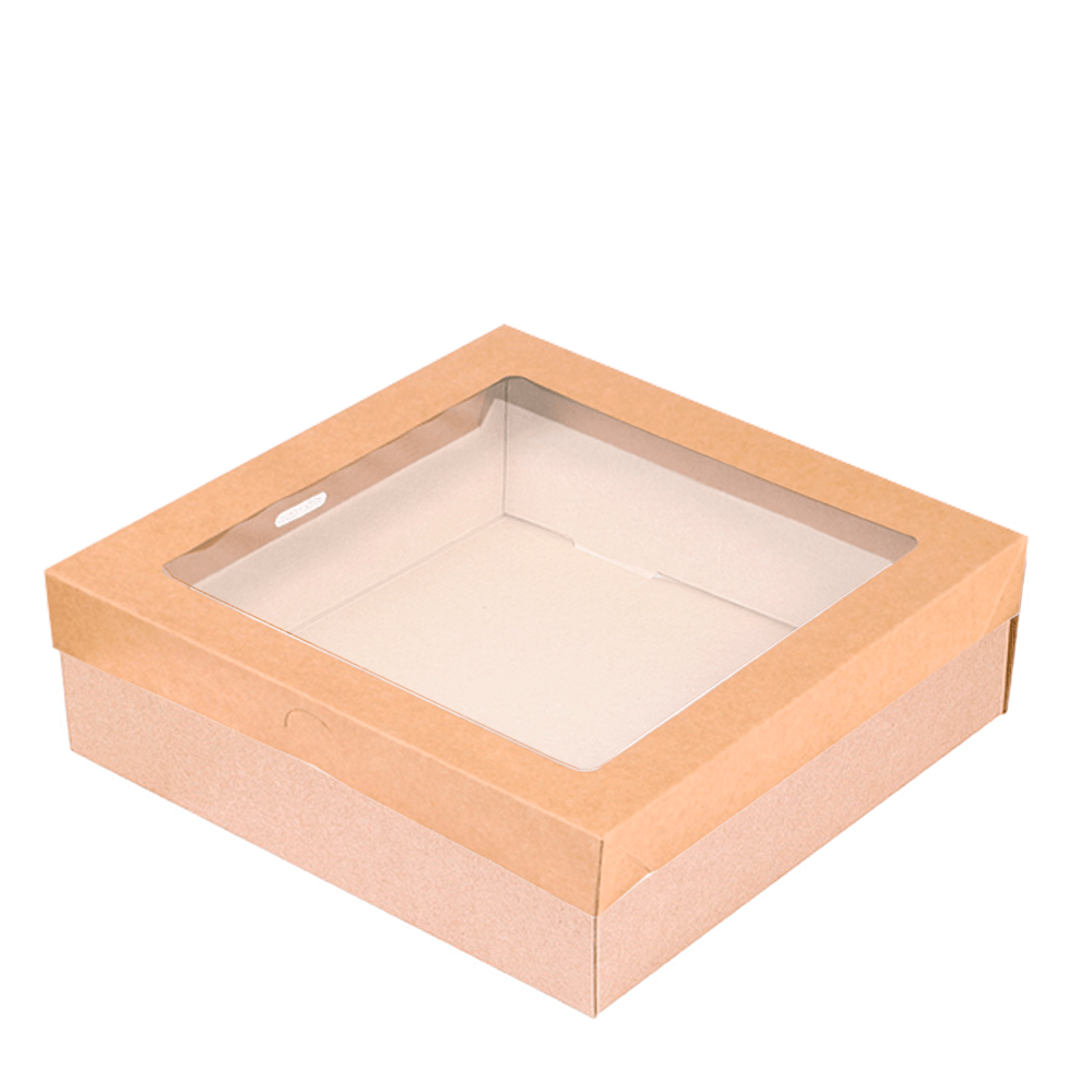 Caixa em Kraft com Tampa com Janela 22,5 x 22,5 x 6cm