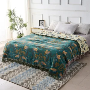 Coperta Cotone Decorativa Motivo Floreale Frange