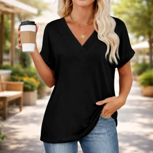 Dames T Shirt V Hals Vleermuismouw Casual Top