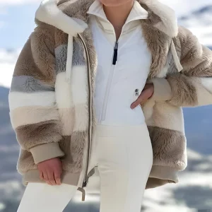 Dames Winterjas Kleurblok Parka Met Capuchon