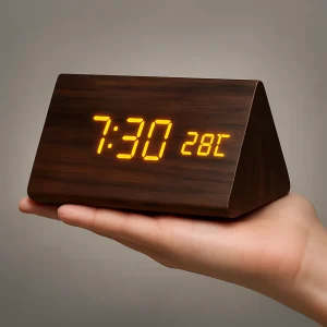 Digitale Wekker LED Hout Modern Temperatuur Dimbaar Display