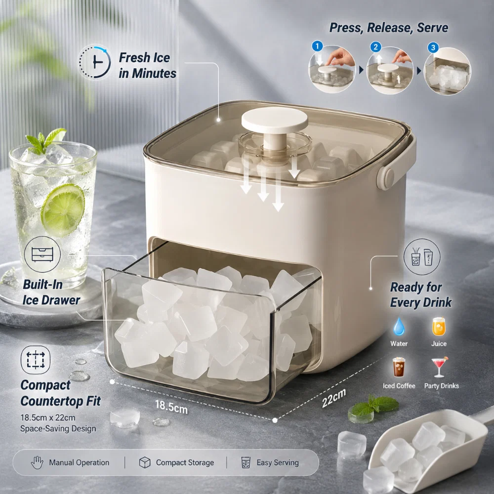 Macchina Ghiaccio Fabbricatore Cubetti Manuale Cucina Compatta - Image 6