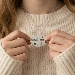 Moederdag Cadeau Ketting Set Moeder Zoon Hart Hanger Sieraad