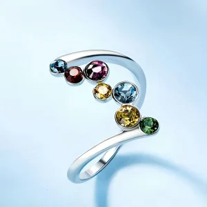 Moederdag Ring Dames Geboortemaand Steentjes Open Design Sieraad
