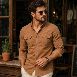 Overhemd Heren Casual Lange Mouw Knoopsluiting Slim Fit