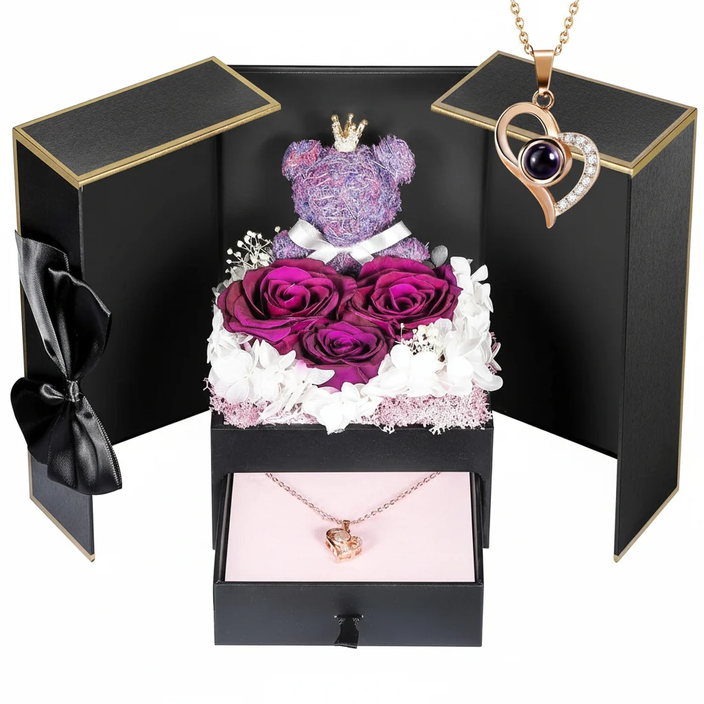 Bewaarde Rose Gift Box Handgemaakte Beer I Love You ketting - Image 8