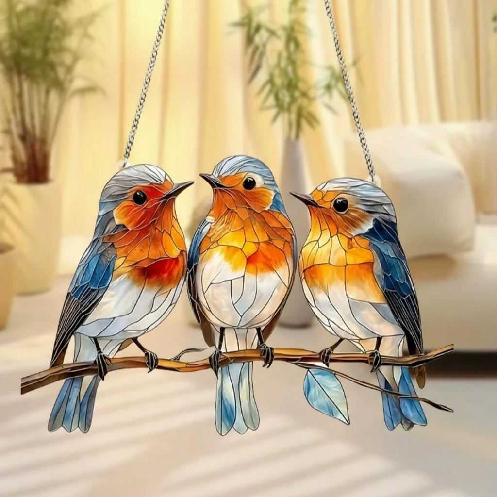 Raamdecoratie Suncatcher Vogel Blauw Glasstijl Hangdecoratie - Image 4