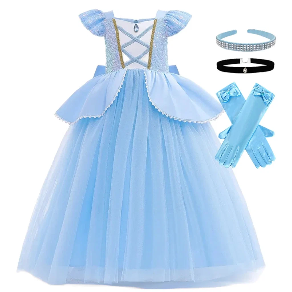 Costume Halloween Principessa Bambina Azzurro Tulle Elegante - Image 6
