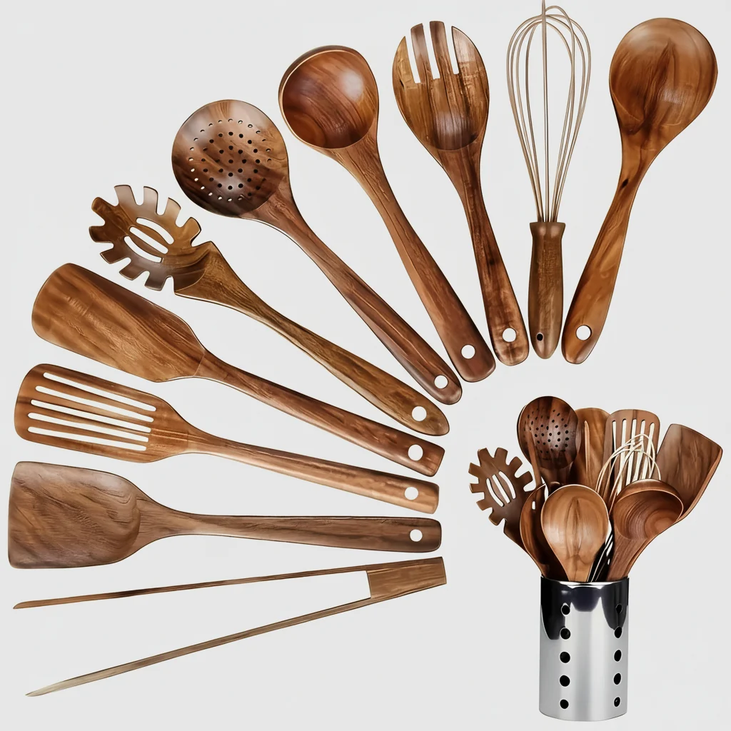 Keukengerei Set Teakhout Houder Dagelijks Koken - Image 2