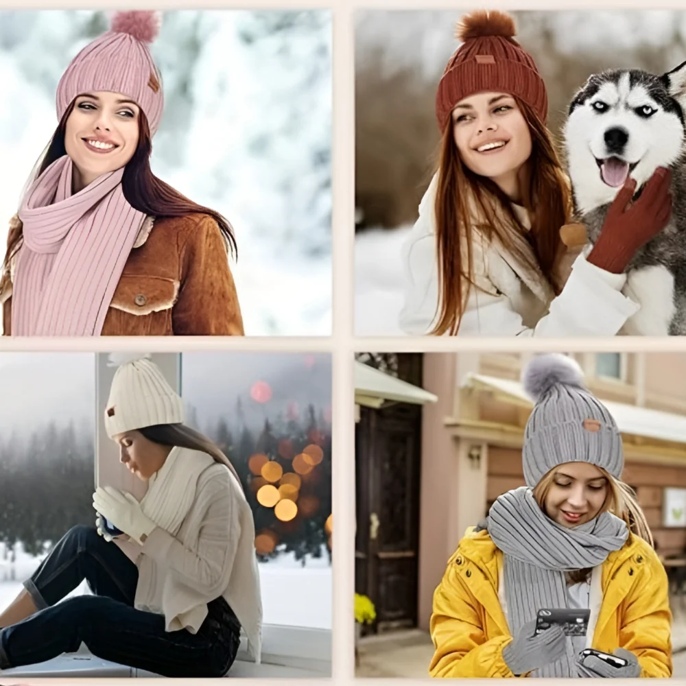 Dames Muts Winterset Sjaal Handschoenen Touchscreen Set Warm - Image 5