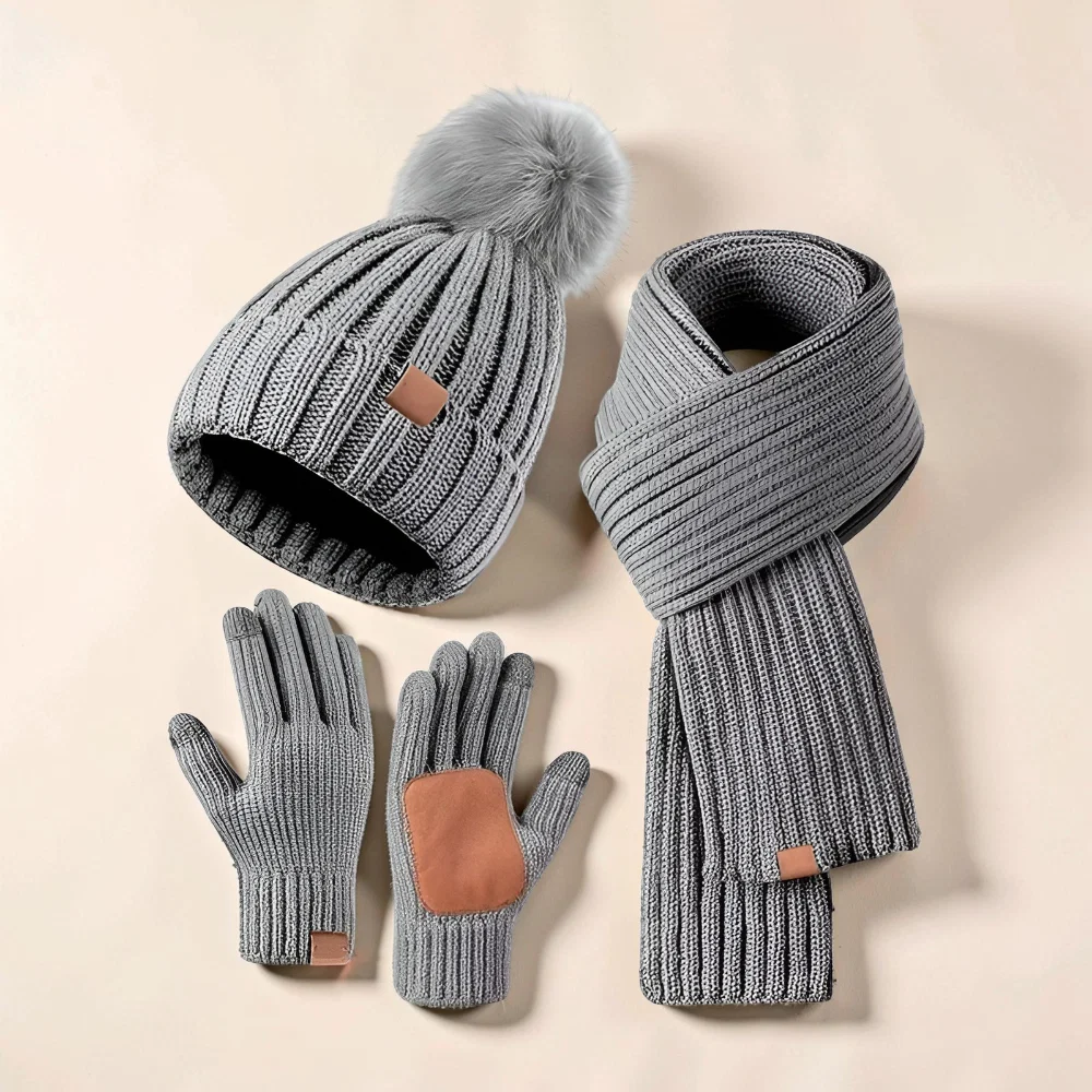 Dames Muts Winterset Sjaal Handschoenen Touchscreen Set Warm - Image 3