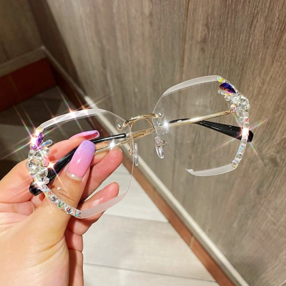 Zonnebril Dames Randloos UV400 Gradient Lens Strass Modebril - Image 9
