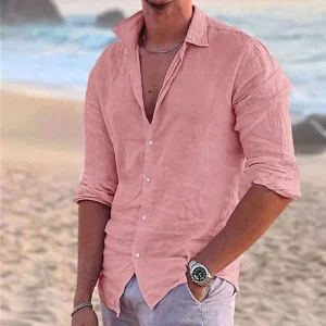 Camicia Lino Maniche Lunghe Vestibilità Casual