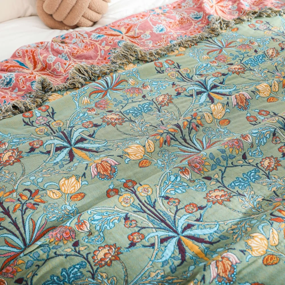 Copriletto Floreale Reversibile Frange Letto Divano - Image 3