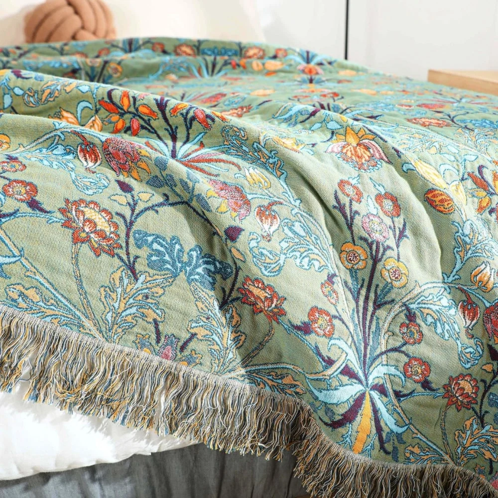 Copriletto Floreale Reversibile Frange Letto Divano - Image 6
