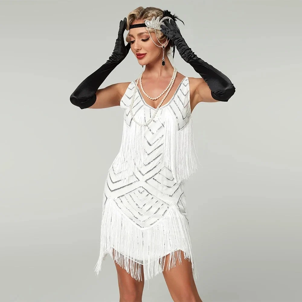 Costume Halloween Abito Flapper Frange Perline Decorative - Image 6
