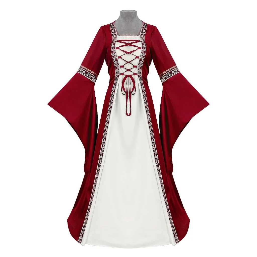 Costume Halloween Abito Medievale Maniche Lunghe Allacciatura - Image 3