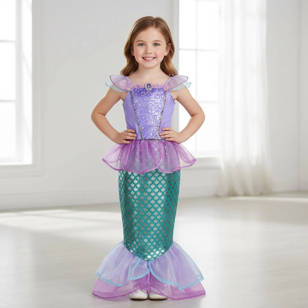 Halloween Costume Sirena Bambina Scaglie Coda Festa - Image 2