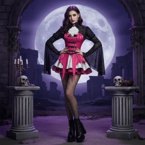Halloween Costume Vampiro Abito Maniche Rete