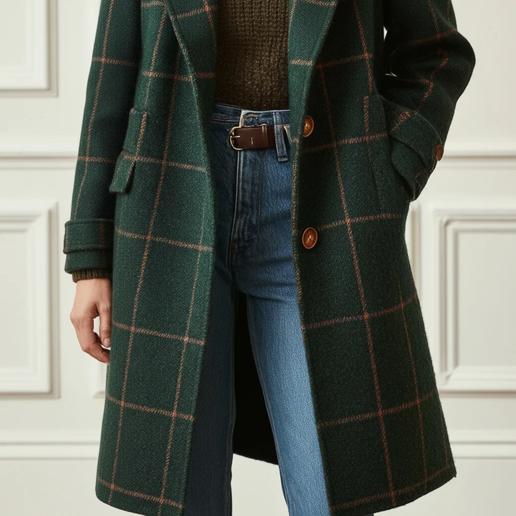 Elegante Dames Jas Ruitpatroon Wolmix Winter - Image 4