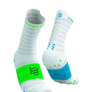 Compressport Pro Racing Socks V4.0 Run High - White / Norse Blue / Neon